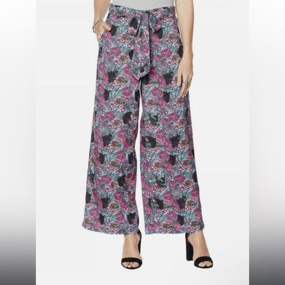 🆕 EVRYDAY JANE Floral Women's Palazzo Pants w/black panther design Sz Large NWT - Picture 2 of 10